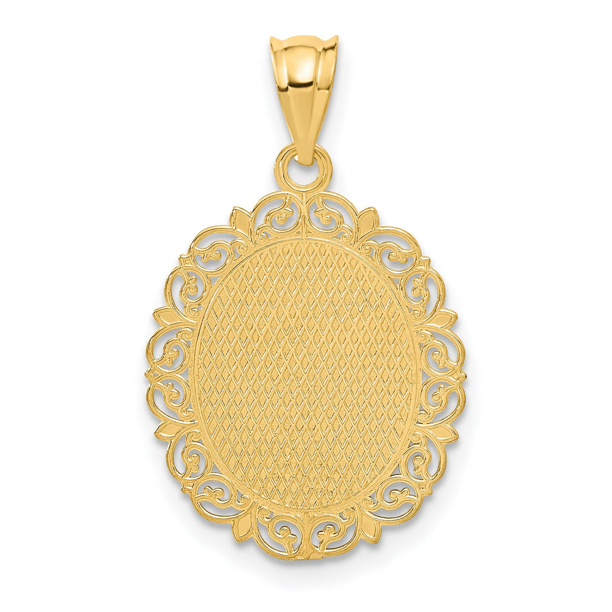 Solid Satin Virgo Word and Zodiac Sign Oval Charm Pendant in Real 14k Yellow Gold