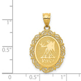 Solid Satin Virgo Word and Zodiac Sign Oval Charm Pendant in Real 14k Yellow Gold