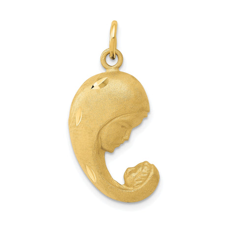 14k Yellow Gold Pendant Featuring Virgin Mary Holding Baby Jesus, Catholic Religious Jewelry