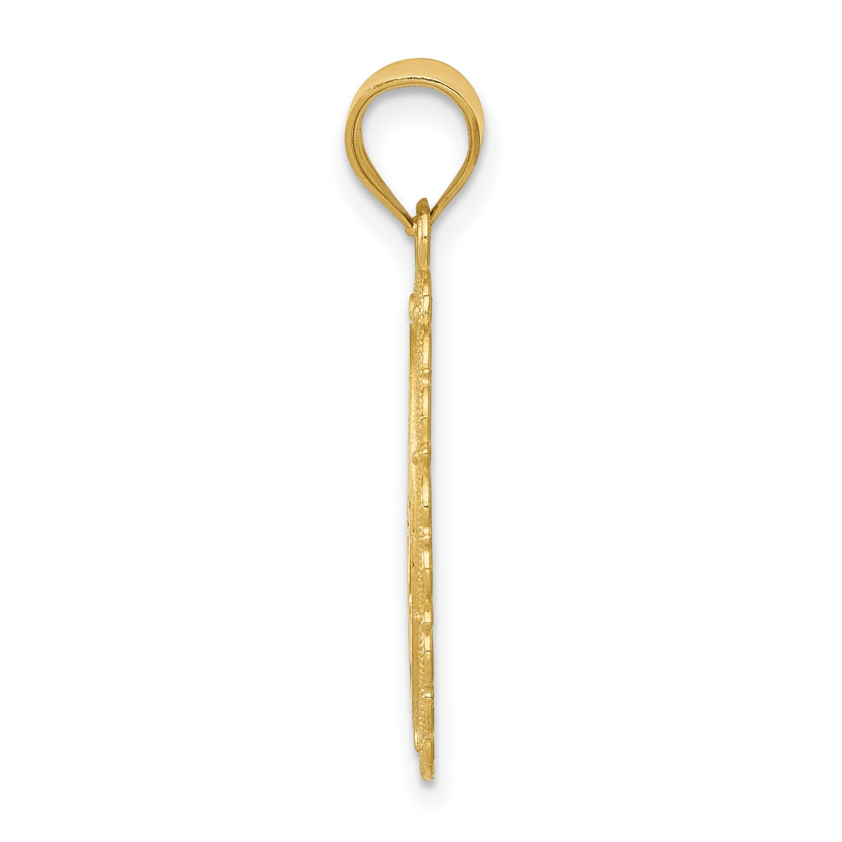 Solid Satin Pisces Word and Zodiac Sign Oval Charm Pendant in Real 14k Yellow Gold