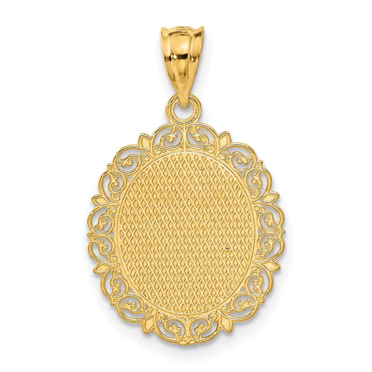 Solid Satin Pisces Word and Zodiac Sign Oval Charm Pendant in Real 14k Yellow Gold