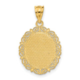 Solid Satin Pisces Word and Zodiac Sign Oval Charm Pendant in Real 14k Yellow Gold