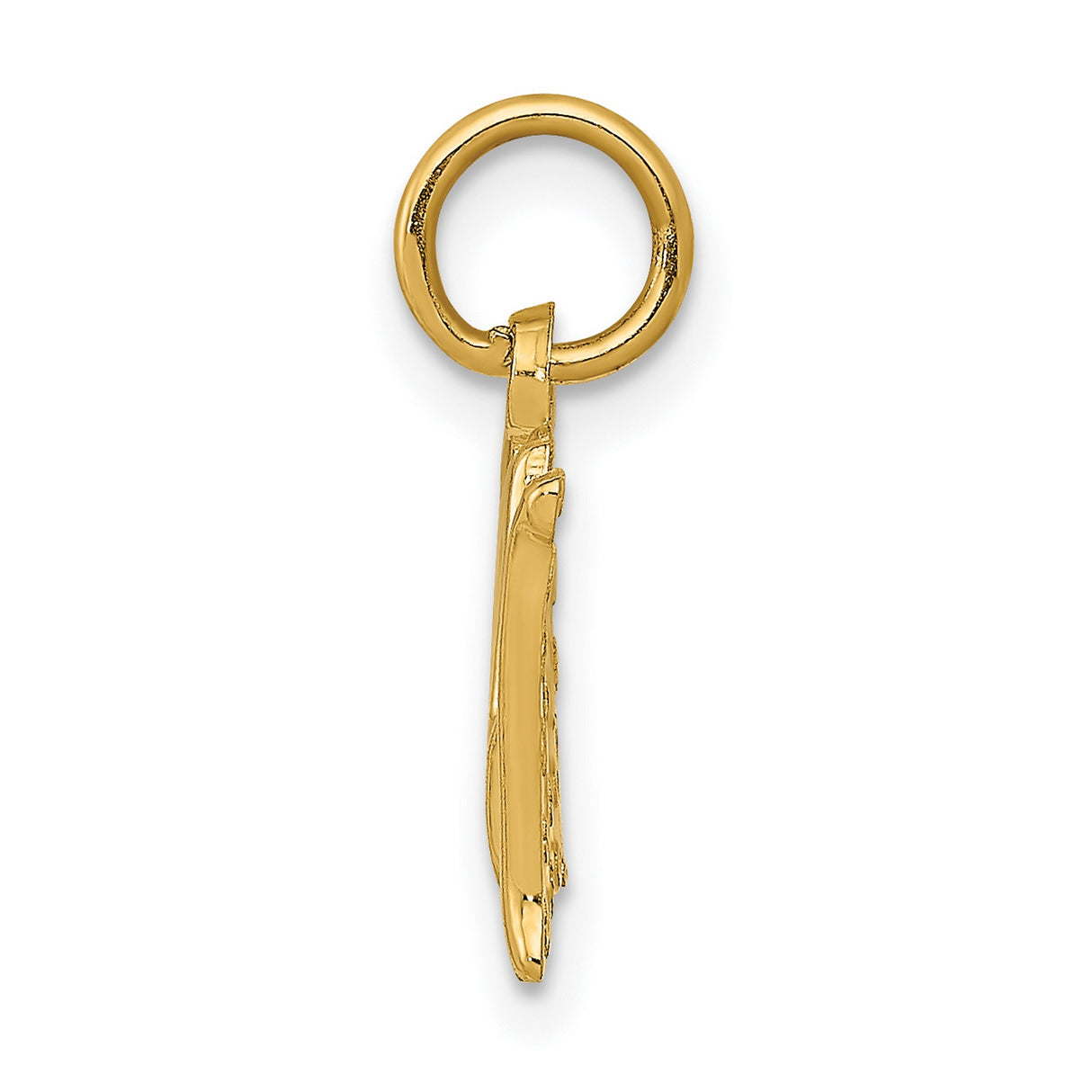 Polished Mom Word With Cross On Heart Charm Pendant in Real 14k Yellow Gold