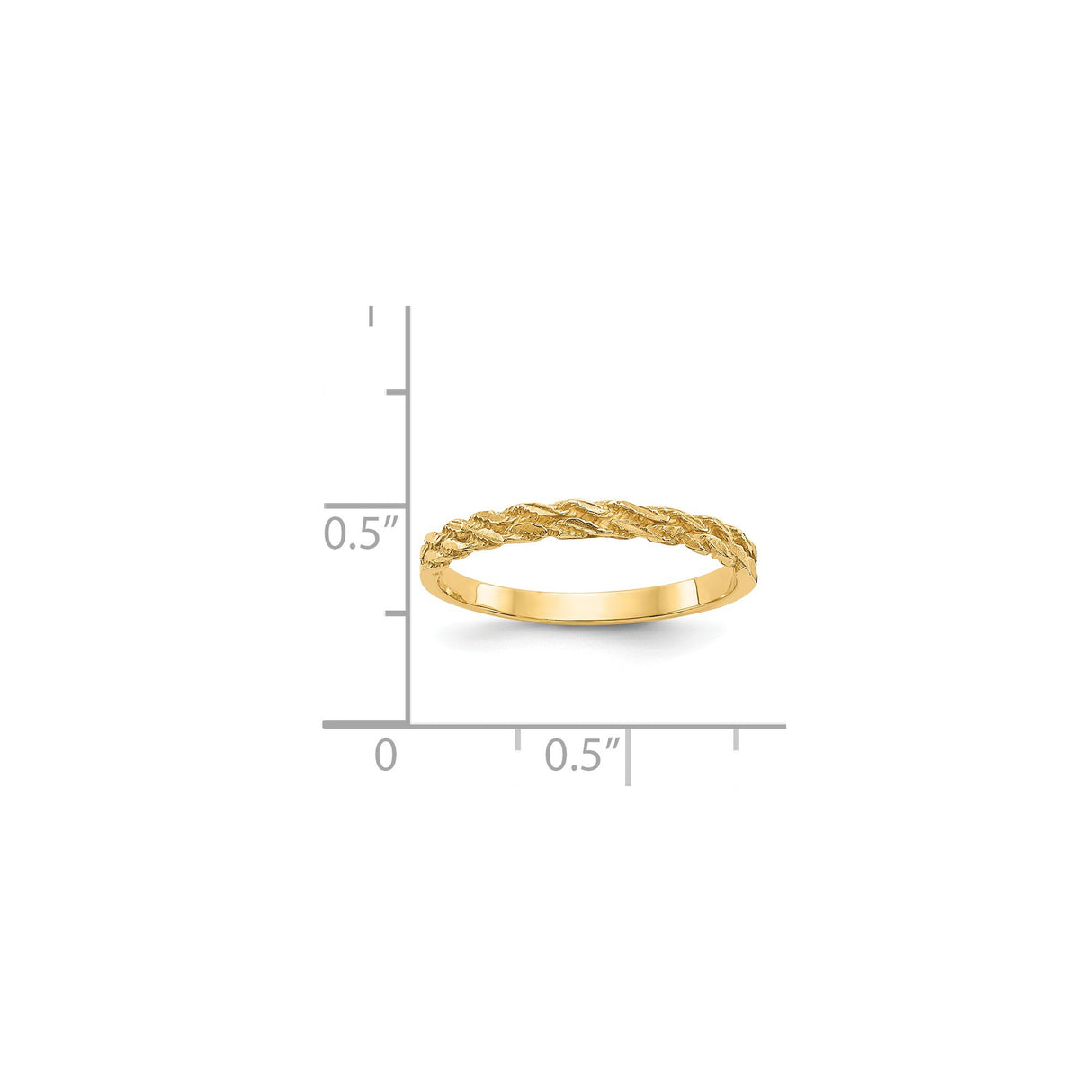 14k Yellow Gold Diamond Cut wedding band ring shown for scale