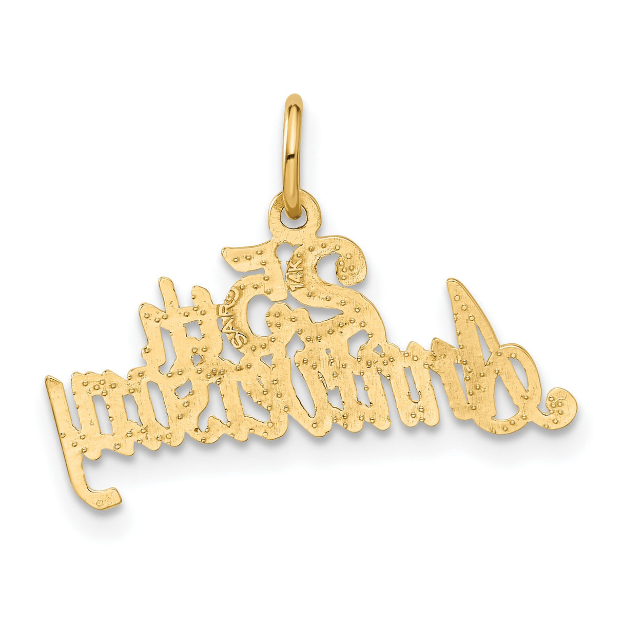 14k Yellow Gold 25th Anniversary Pendant, Script Style Marriage Milestone Charm for Women