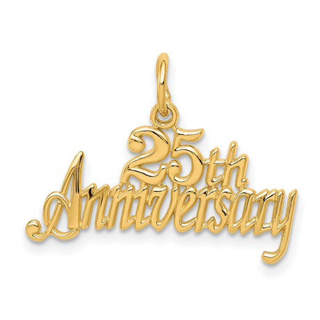 14k Yellow Gold 25th Anniversary Pendant, Script Style Marriage Milestone Charm for Women