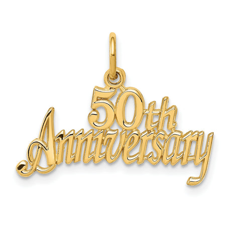 14k Yellow Gold 50th Anniversary Pendant with Script Design Milestone Charm for Women