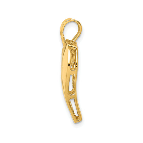 14k Yellow Gold Open Heart Pendant with Stylized Dove, Christian Religious Charm for Women