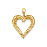 14k Yellow Gold Open Heart Pendant with Stylized Dove, Christian Religious Charm for Women