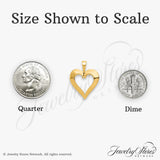 14k Yellow Gold Open Heart Pendant with Stylized Dove, Christian Religious Charm for Women