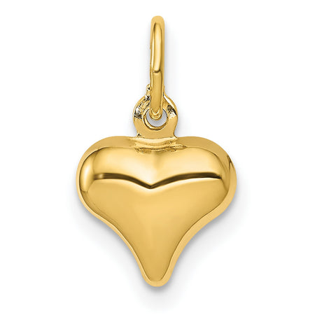 14k Yellow Gold Heart Pendant, Polished Puffed Mini Charm, Dainty Romantic Jewelry for Women