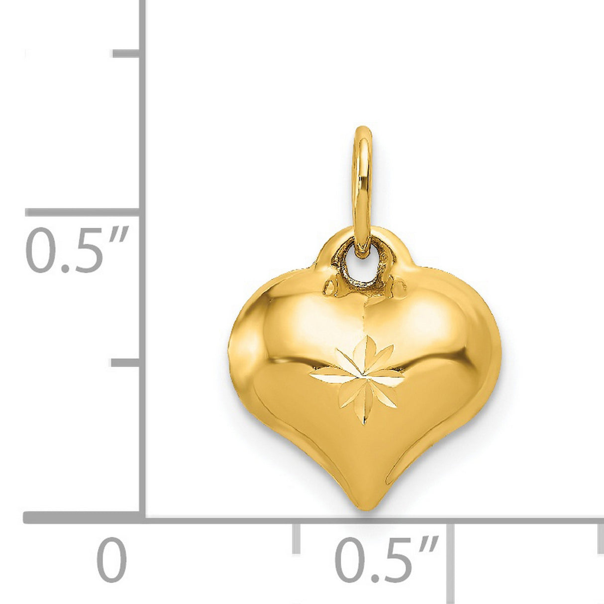 14k Yellow Gold Heart Pendant with Starburst Engraving, Romantic Fine Jewelry Charm