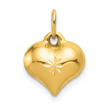 14k Yellow Gold Heart Pendant with Starburst Engraving, Romantic Fine Jewelry Charm