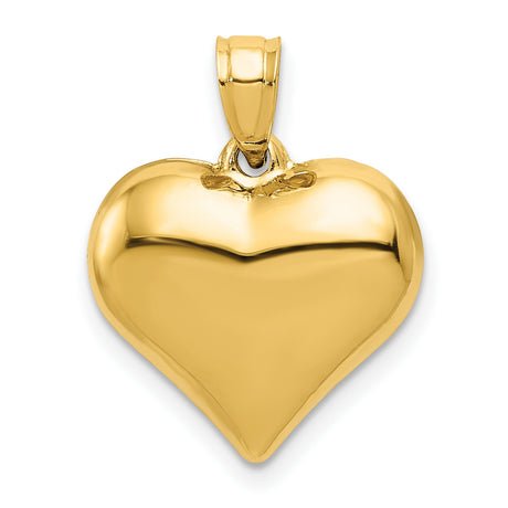 14k Yellow Gold Heart Pendant, Smooth Polished Finish, Classic Romantic Jewelry for Women