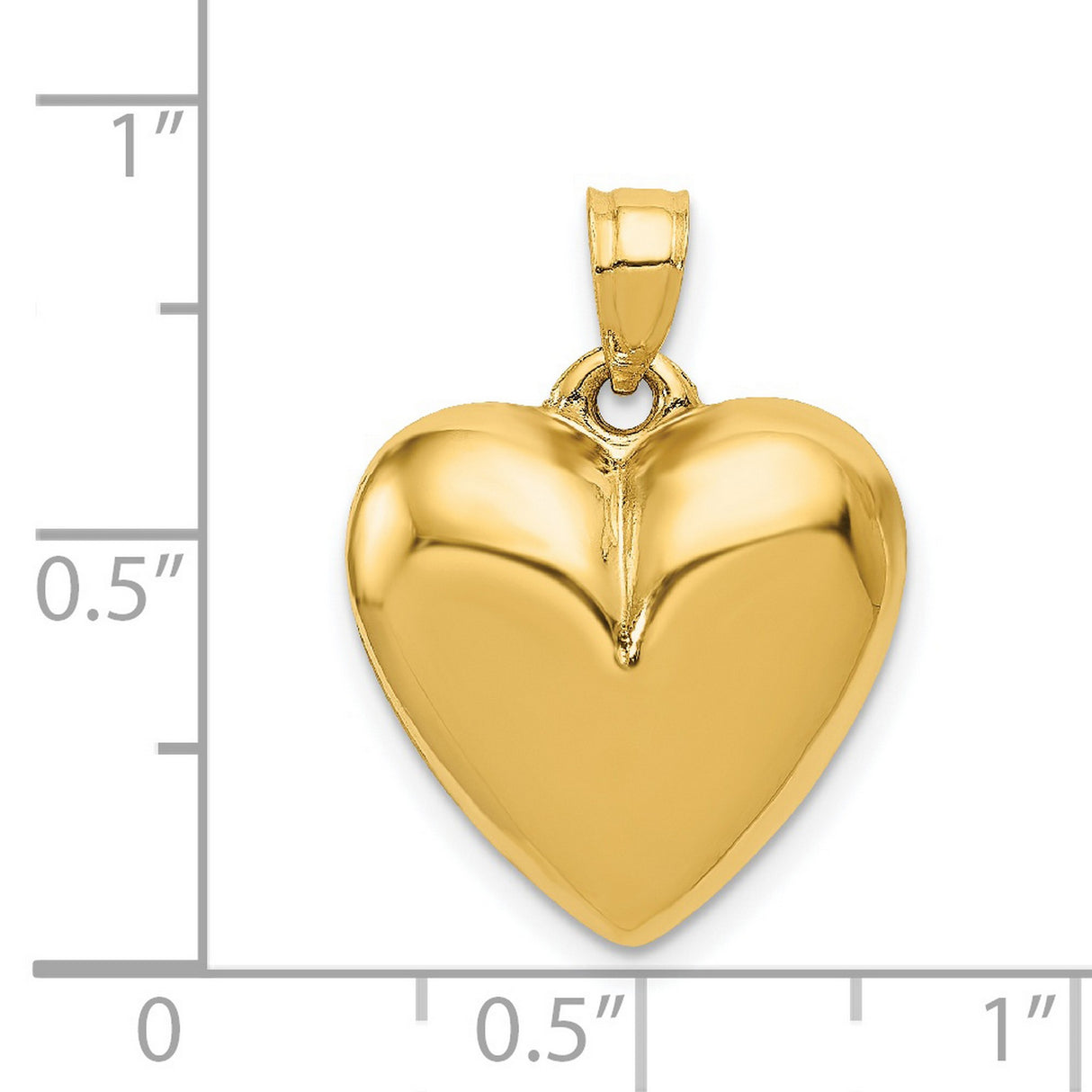 14k Yellow Gold Heart Pendant, Polished Puffed Charm, Classic Romantic Jewelry for Women