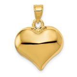 14k Yellow Gold Heart Pendant, Classic Puffed Charm with Polished High-Shine Finish for Women