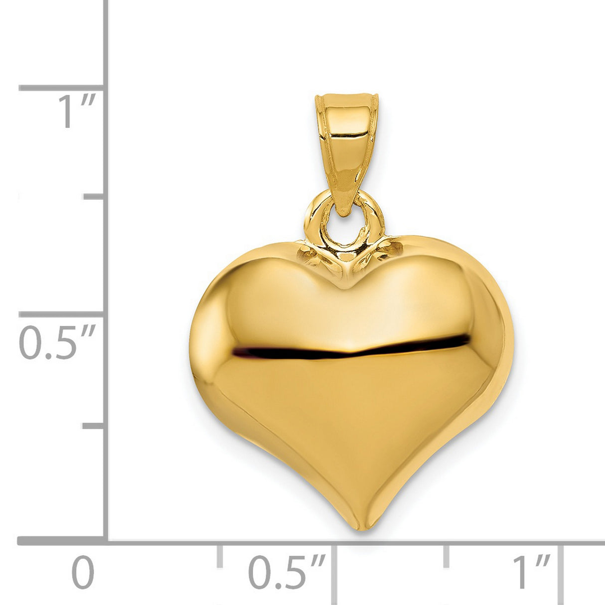 14k Yellow Gold Heart Pendant, Classic Puffed Charm with Polished High-Shine Finish for Women