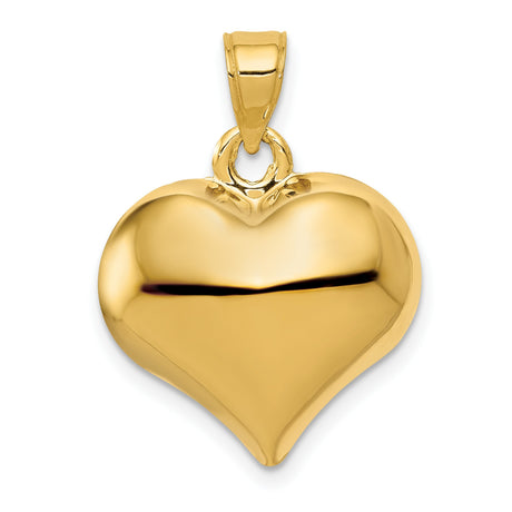 14k Yellow Gold Heart Pendant, Classic Puffed Charm with Polished High-Shine Finish for Women