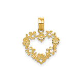 14k Yellow Gold Heart Pendant with Openwork Floral Scrollwork Design for Women