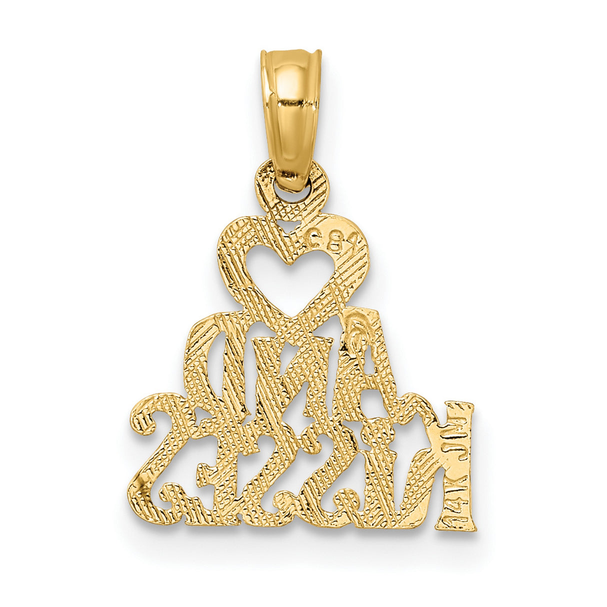 HEART AND KISSES Charm Pendant in Real 14k Yellow Gold