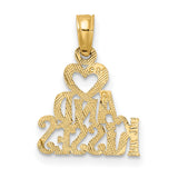 HEART AND KISSES Charm Pendant in Real 14k Yellow Gold