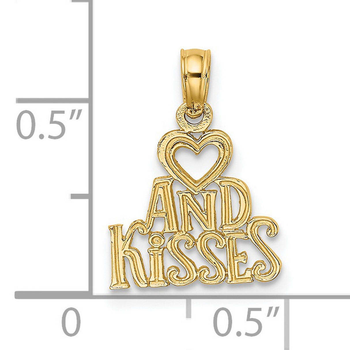 HEART AND KISSES Charm Pendant in Real 14k Yellow Gold