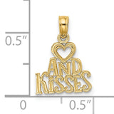 HEART AND KISSES Charm Pendant in Real 14k Yellow Gold