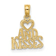 HEART AND KISSES Charm Pendant in Real 14k Yellow Gold