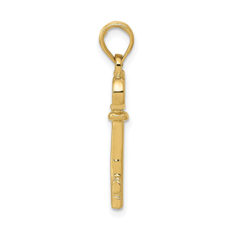 14k Yellow Gold Key Pendant, Vintage Style Skeleton Key Charm for Women