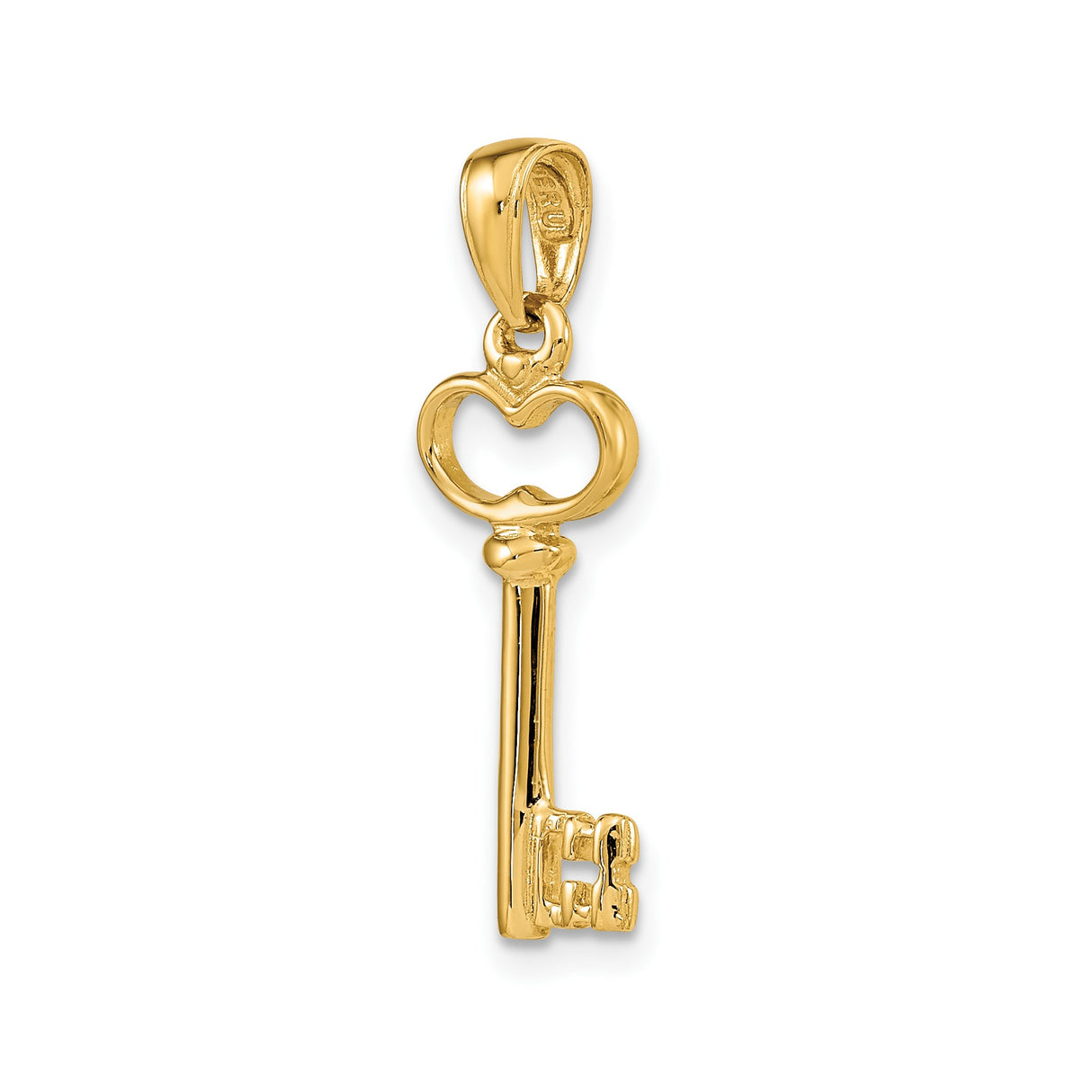 14k Yellow Gold Key Pendant, Vintage Style Skeleton Key Charm for Women