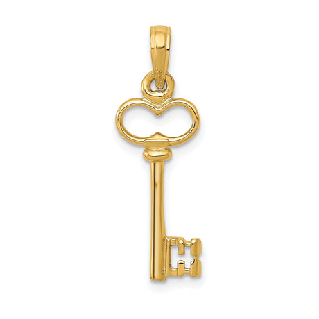 14k Yellow Gold Key Pendant, Vintage Style Skeleton Key Charm for Women