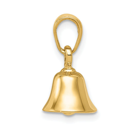 14k Yellow Gold Bell Pendant Charm with Movable 3D Church Bell Design, Spiritual Jewelry