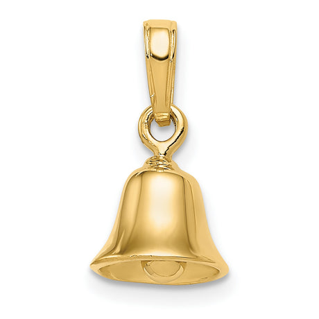 14k Yellow Gold Bell Pendant Charm with Movable 3D Church Bell Design, Spiritual Jewelry