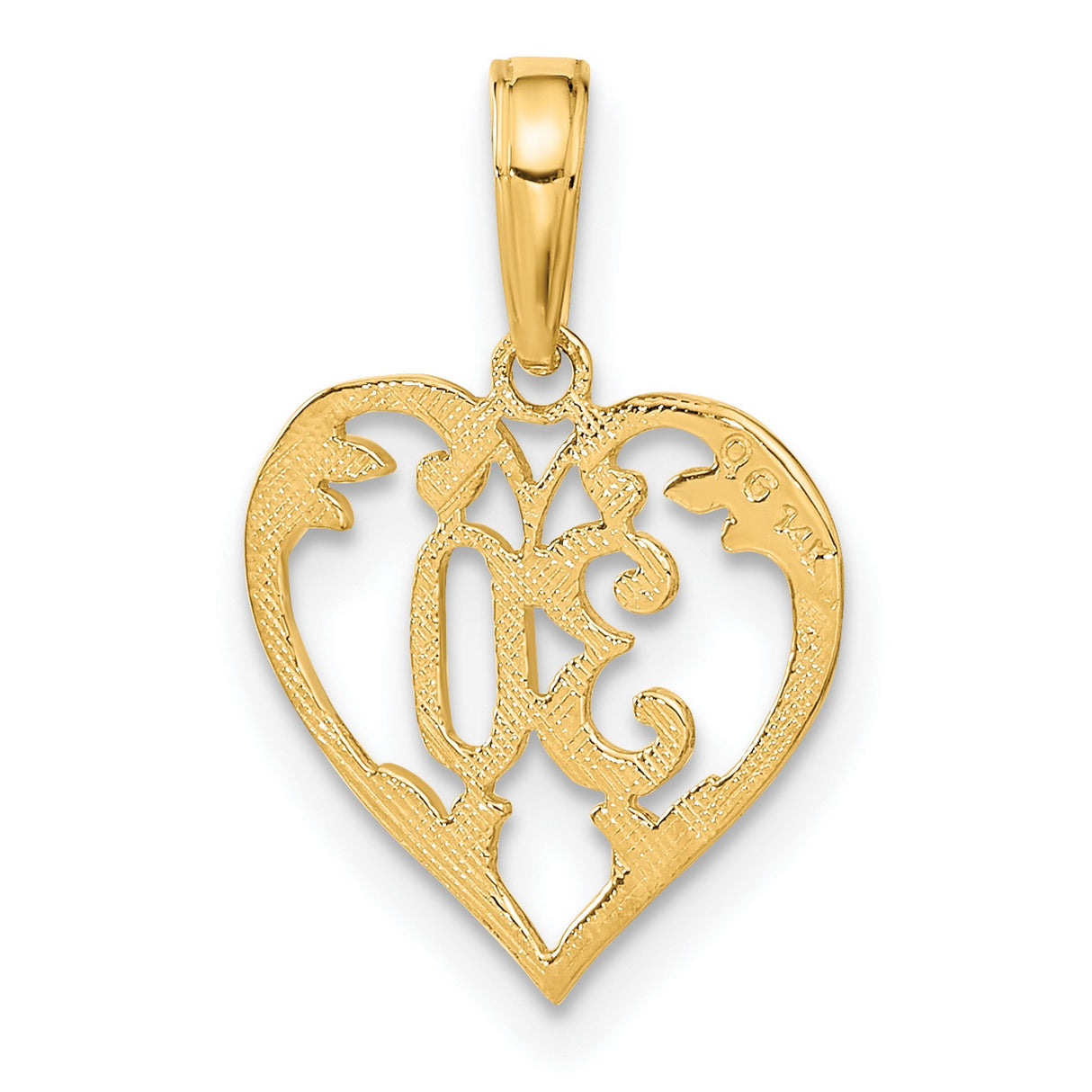14k Yellow Gold Heart Pendant with Ornate Filigree Number 30 Design