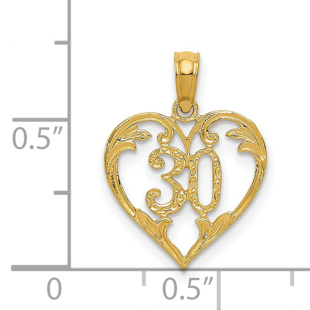 14k Yellow Gold Heart Pendant with Ornate Filigree Number 30 Design