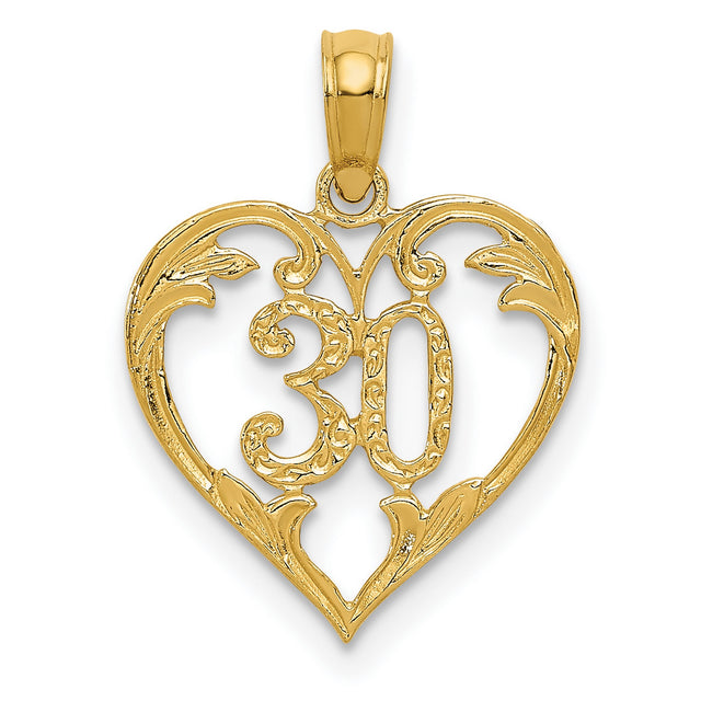14k Yellow Gold Heart Pendant with Ornate Filigree Number 30 Design
