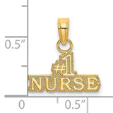 14k Yellow Gold Pendant Charm, Satin Finish Number 1 Nurse Design, Medical Appreciation Jewelry