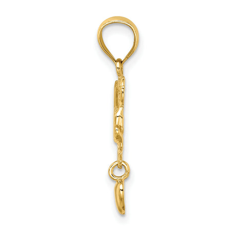 14k Yellow Gold Mom Pendant with Dangling Heart Charm and Floral Accent Design