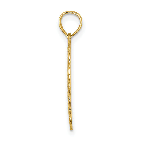 14k Yellow Gold Heart Pendant with Script Mother Design and Filigree Detailing