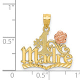 #1 Madre And Rose Flower Charm Pendant in Real 14k Multi-Tone Gold