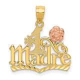 #1 Madre And Rose Flower Charm Pendant in Real 14k Multi-Tone Gold