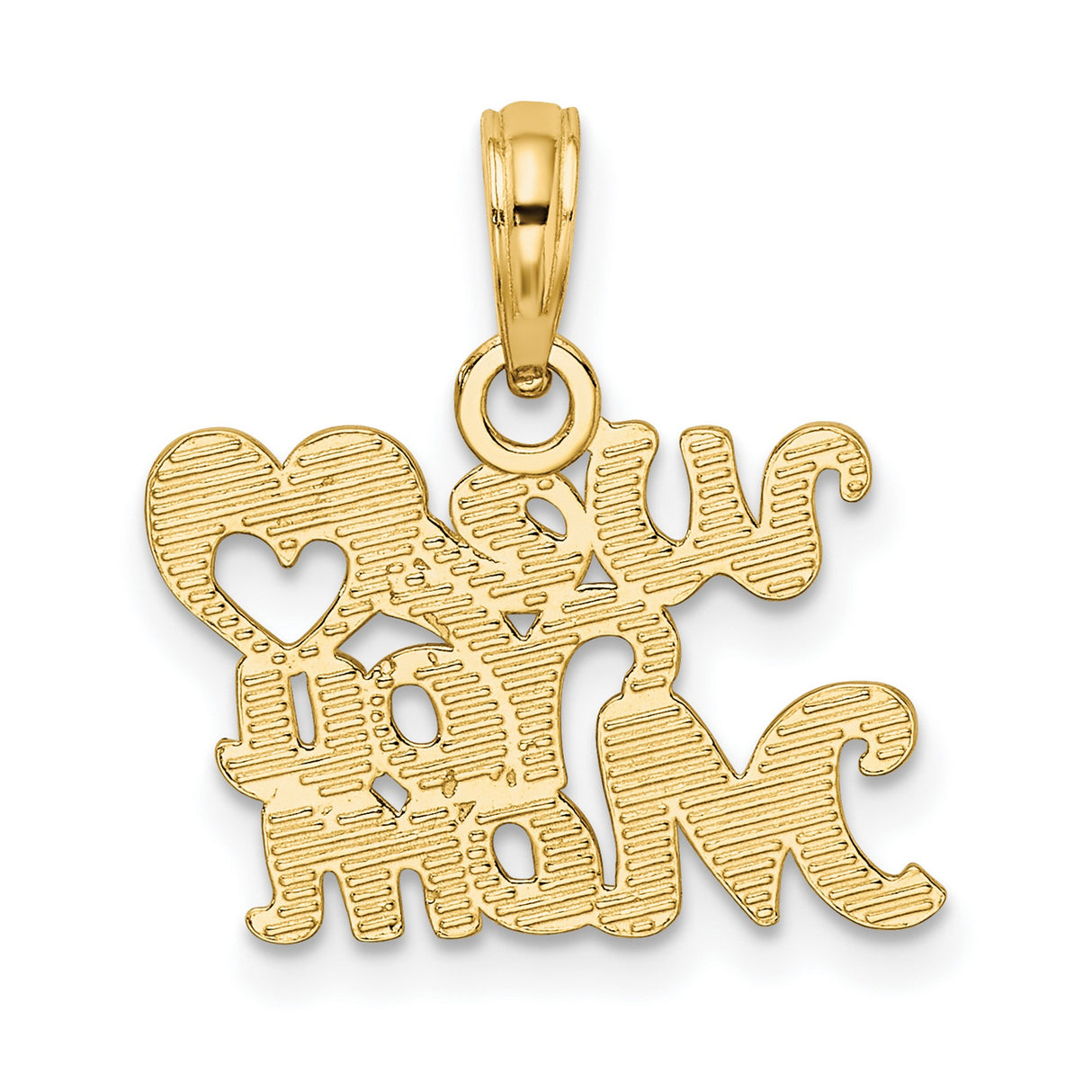 14k Yellow Gold Heart Pendant with We Love You Mom Engraving, Sentimental Mothers Charm