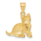 Solid Open-Back Cat Charm Pendant in Real 14k Yellow Gold