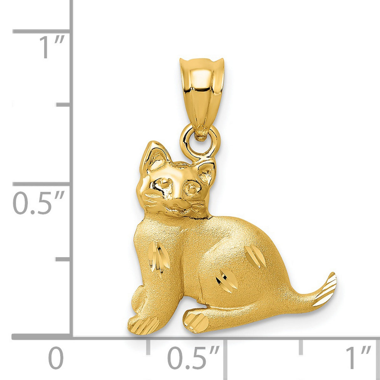 Solid Open-Back Cat Charm Pendant in Real 14k Yellow Gold