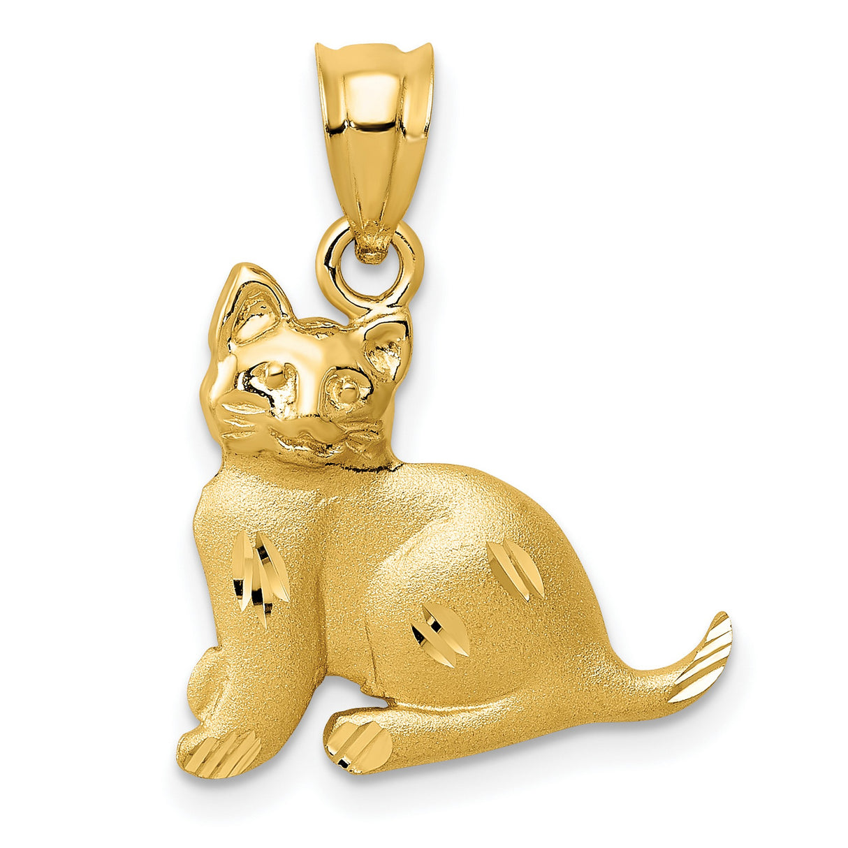 Solid Open-Back Cat Charm Pendant in Real 14k Yellow Gold