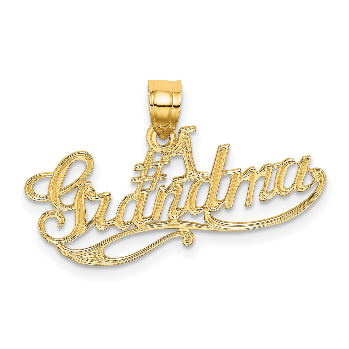 #1 Grandma Words In Cursive Charm Pendant in Real 14k Yellow Gold