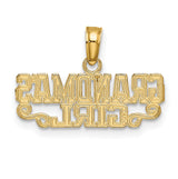 14k Yellow Gold Grandmas Girl Pendant with Scroll Design and Block Lettering