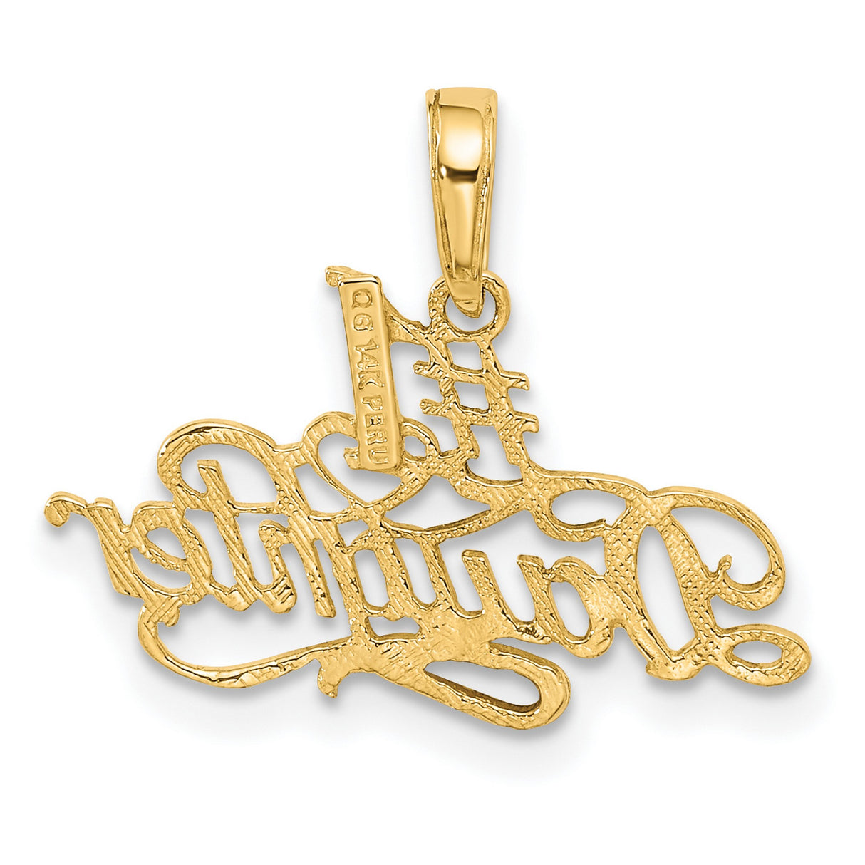 #1 Daughter Words In Cursive Charm Pendant in Real 14k Yellow Gold