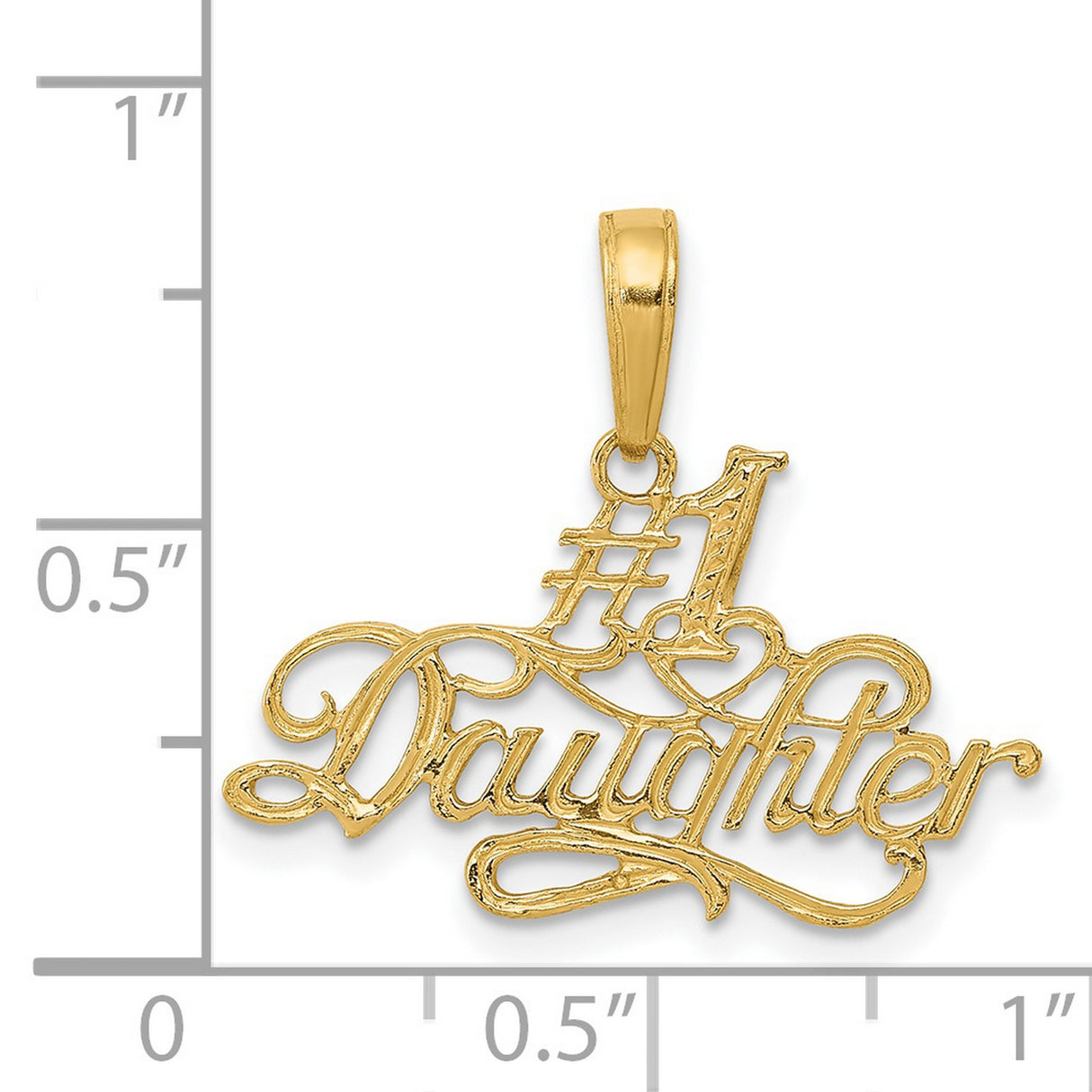 #1 Daughter Words In Cursive Charm Pendant in Real 14k Yellow Gold