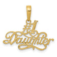 #1 Daughter Words In Cursive Charm Pendant in Real 14k Yellow Gold